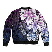 Polynesia Romantic Valentine Sleeve Zip Bomber Jacket Sea Turtle Couple With Purple Gradient Plumeria LT05 - Polynesian Pride