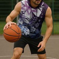 Polynesia Romantic Valentine Sleeveless Hoodie Sea Turtle Couple With Purple Gradient Plumeria LT05 - Polynesian Pride