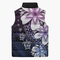 Polynesia Romantic Valentine Sleeveless Puffer Jacket Sea Turtle Couple With Purple Gradient Plumeria LT05 - Polynesian Pride