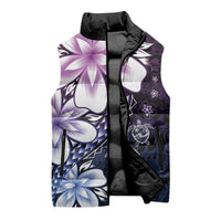 Polynesia Romantic Valentine Sleeveless Puffer Jacket Sea Turtle Couple With Purple Gradient Plumeria LT05 - Polynesian Pride