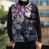 Polynesia Romantic Valentine Sleeveless Puffer Jacket Sea Turtle Couple With Purple Gradient Plumeria LT05 - Polynesian Pride