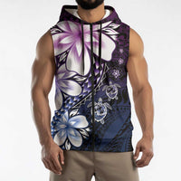 Polynesia Romantic Valentine Sleeveless Zip Hoodie Sea Turtle Couple With Purple Gradient Plumeria LT05 - Polynesian Pride