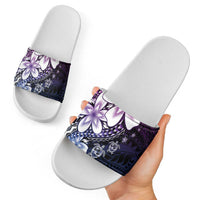 Polynesia Romantic Valentine Slide Sandals Sea Turtle Couple With Purple Gradient Plumeria LT05 - Polynesian Pride