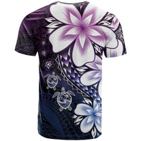 Polynesia Romantic Valentine T Shirt Sea Turtle Couple With Purple Gradient Plumeria LT05 - Polynesian Pride