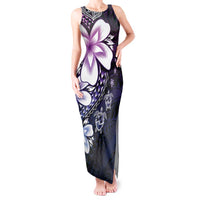 Polynesia Romantic Valentine Tank Maxi Dress Sea Turtle Couple With Purple Gradient Plumeria LT05 Women Purple - Polynesian Pride