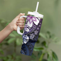 Polynesia Romantic Valentine Tumbler With Handle Sea Turtle Couple With Purple Gradient Plumeria LT05 - Polynesian Pride