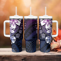 Polynesia Romantic Valentine Tumbler With Handle Sea Turtle Couple With Purple Gradient Plumeria LT05 - Polynesian Pride
