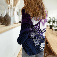 Polynesia Romantic Valentine Women Casual Shirt Sea Turtle Couple With Purple Gradient Plumeria LT05 - Polynesian Pride