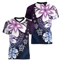 Polynesia Romantic Valentine Women V-Neck T-Shirt Sea Turtle Couple With Purple Gradient Plumeria LT05 - Polynesian Pride