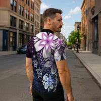 Polynesia Romantic Valentine Zipper Polo Shirt Sea Turtle Couple With Purple Gradient Plumeria LT05 - Polynesian Pride