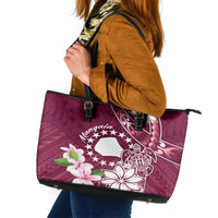 Cook Island Mangaia Gospel Day Leather Tote Bag Floral Tribal Pattern LT05 Maroon - Polynesian Pride