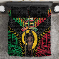 Vanuatu 45th Anniversary Independence Day Bedding Set Melanesian Warrior With Sand Drawing Pattern LT05 Black - Polynesian Pride