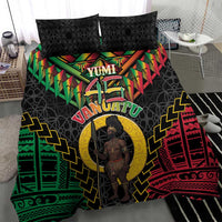 Vanuatu 45th Anniversary Independence Day Bedding Set Melanesian Warrior With Sand Drawing Pattern LT05 - Polynesian Pride