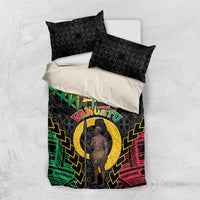 Vanuatu 45th Anniversary Independence Day Bedding Set Melanesian Warrior With Sand Drawing Pattern LT05 US Twin 172cm x 218cm Black - Polynesian Pride
