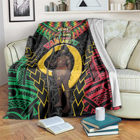 Vanuatu 45th Anniversary Independence Day Blanket Melanesian Warrior With Sand Drawing Pattern LT05 Black - Polynesian Pride