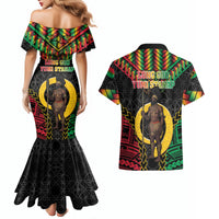 Vanuatu 46th Anniversary Independence Day Couples Matching Mermaid Dress and Hawaiian Shirt Melanesian Warrior With Sand Drawing Pattern LT05 - Polynesian Pride