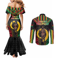Vanuatu 45th Anniversary Independence Day Couples Matching Mermaid Dress and Long Sleeve Button Shirt Melanesian Warrior With Sand Drawing Pattern LT05 - Polynesian Pride