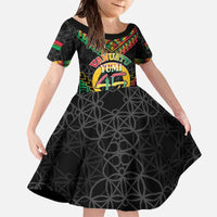 Vanuatu 45th Anniversary Independence Day Family Matching Off The Shoulder Long Sleeve Dress and Hawaiian Shirt Melanesian Warrior With Sand Drawing Pattern LT05