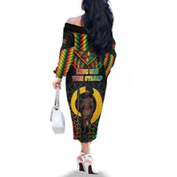 Vanuatu 45th Anniversary Independence Day Family Matching Off The Shoulder Long Sleeve Dress and Hawaiian Shirt Melanesian Warrior With Sand Drawing Pattern LT05