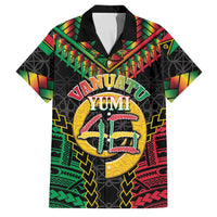 Vanuatu 46th Anniversary Independence Day Family Matching Off Shoulder Maxi Dress and Hawaiian Shirt Melanesian Warrior With Sand Drawing Pattern LT05 Dad's Shirt - Short Sleeve Black - Polynesian Pride