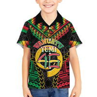 Vanuatu 46th Anniversary Independence Day Family Matching Off Shoulder Maxi Dress and Hawaiian Shirt Melanesian Warrior With Sand Drawing Pattern LT05 Son's Shirt Black - Polynesian Pride