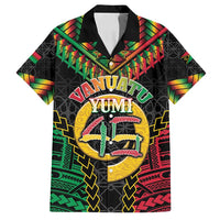 Vanuatu 45th Anniversary Independence Day Family Matching Off Shoulder Short Dress and Hawaiian Shirt Melanesian Warrior With Sand Drawing Pattern LT05