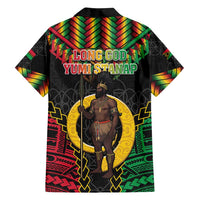 Vanuatu 45th Anniversary Independence Day Family Matching Off Shoulder Short Dress and Hawaiian Shirt Melanesian Warrior With Sand Drawing Pattern LT05
