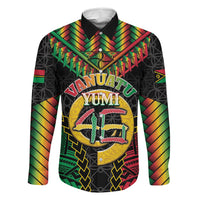 Vanuatu 46th Anniversary Independence Day Family Matching Summer Maxi Dress and Hawaiian Shirt Melanesian Warrior With Sand Drawing Pattern LT05 Dad's Shirt - Long Sleeve Black - Polynesian Pride