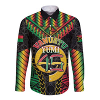 Vanuatu 46th Anniversary Independence Day Long Sleeve Button Shirt Melanesian Warrior With Sand Drawing Pattern LT05 Unisex Black - Polynesian Pride