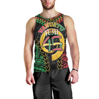 Vanuatu 45th Anniversary Independence Day Men Tank Top Melanesian Warrior With Sand Drawing Pattern LT05 - Polynesian Pride