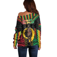Vanuatu 45th Anniversary Independence Day Off Shoulder Sweater Melanesian Warrior With Sand Drawing Pattern LT05 - Polynesian Pride