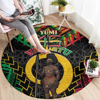 Vanuatu 46th Anniversary Independence Day Round Carpet Melanesian Warrior With Sand Drawing Pattern LT05 - Polynesian Pride