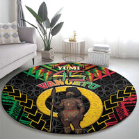 Vanuatu 46th Anniversary Independence Day Round Carpet Melanesian Warrior With Sand Drawing Pattern LT05 - Polynesian Pride