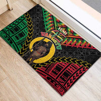 Vanuatu 45th Anniversary Independence Day Rubber Doormat Melanesian Warrior With Sand Drawing Pattern LT05 - Polynesian Pride