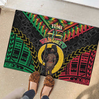 Vanuatu 45th Anniversary Independence Day Rubber Doormat Melanesian Warrior With Sand Drawing Pattern LT05 - Polynesian Pride