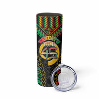 Vanuatu 46th Anniversary Independence Day Skinny Tumbler Melanesian Warrior With Sand Drawing Pattern LT05 - Polynesian Pride
