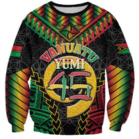 Vanuatu 45th Anniversary Independence Day Sweatshirt Melanesian Warrior With Sand Drawing Pattern LT05 Unisex Black - Polynesian Pride