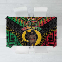Vanuatu 45th Anniversary Independence Day Tablecloth Melanesian Warrior With Sand Drawing Pattern LT05 Black - Polynesian Pride