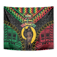 Vanuatu 45th Anniversary Independence Day Tapestry Melanesian Warrior With Sand Drawing Pattern LT05 - Polynesian Pride