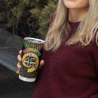 Vanuatu 46th Anniversary Independence Day Tumbler Cup Melanesian Warrior With Sand Drawing Pattern LT05 - Polynesian Pride