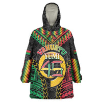 Vanuatu 45th Anniversary Independence Day Wearable Blanket Hoodie Melanesian Warrior With Sand Drawing Pattern LT05