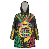 Vanuatu 46th Anniversary Independence Day Wearable Blanket Hoodie Melanesian Warrior With Sand Drawing Pattern LT05 One Size Black - Polynesian Pride