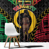 Vanuatu 45th Anniversary Independence Day Window Curtain Melanesian Warrior With Sand Drawing Pattern LT05 - Polynesian Pride