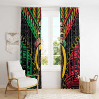 Vanuatu 45th Anniversary Independence Day Window Curtain Melanesian Warrior With Sand Drawing Pattern LT05 - Polynesian Pride