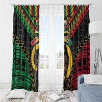Vanuatu 45th Anniversary Independence Day Window Curtain Melanesian Warrior With Sand Drawing Pattern LT05 - Polynesian Pride