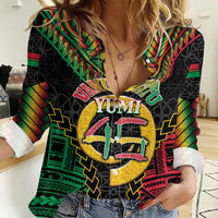 Vanuatu 45th Anniversary Independence Day Women Casual Shirt Melanesian Warrior With Sand Drawing Pattern LT05