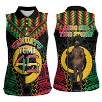 Vanuatu 46th Anniversary Independence Day Women Sleeveless Polo Shirt Melanesian Warrior With Sand Drawing Pattern LT05 - Polynesian Pride