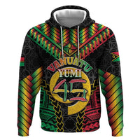 Vanuatu 45th Anniversary Independence Day Zip Hoodie Melanesian Warrior With Sand Drawing Pattern LT05