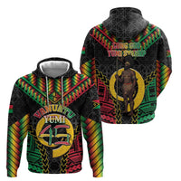 Vanuatu 45th Anniversary Independence Day Zip Hoodie Melanesian Warrior With Sand Drawing Pattern LT05