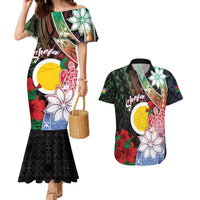 Personalised Vanuatu Shefa Day Couples Matching Mermaid Dress and Hawaiian Shirt Floral Pattern LT05 Black - Polynesian Pride